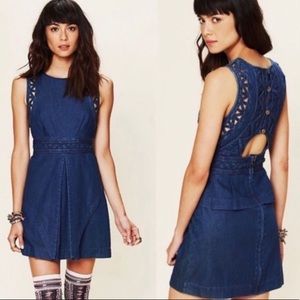 FP New Romantics Denim Criss Cross Dress Size 12